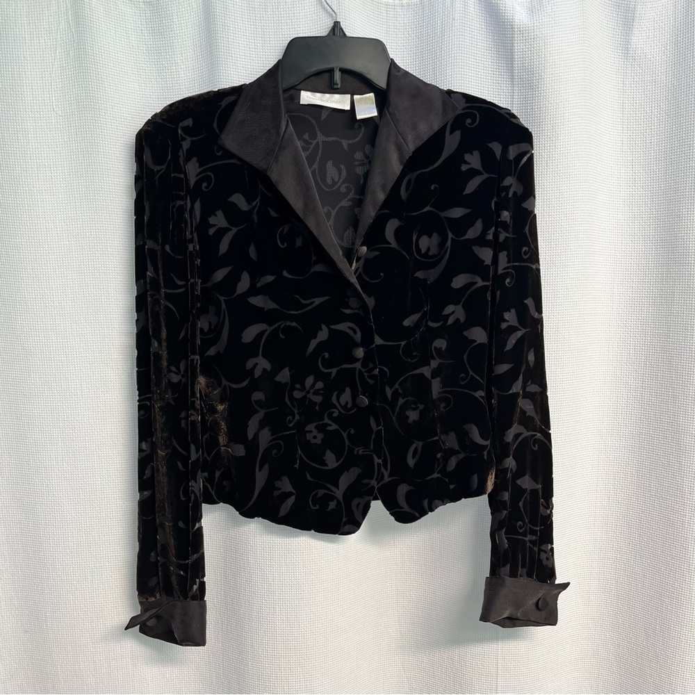 Vtg Dana Buchman Dark Brown Silk Blend Velvet Burnout Jacket Whimsigoth Classic‎